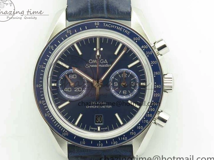 0519 SpeedMaster MoonWatch SS OMF 1:1 Best Edition Blue Dial On Leather Strap A9300 V FreshLook 8087